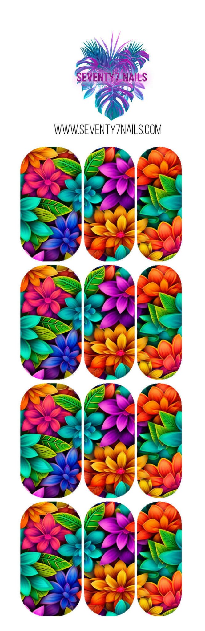 Waterslide Nail Decals - Rainbow Floral - Seventy7 Nail Decals