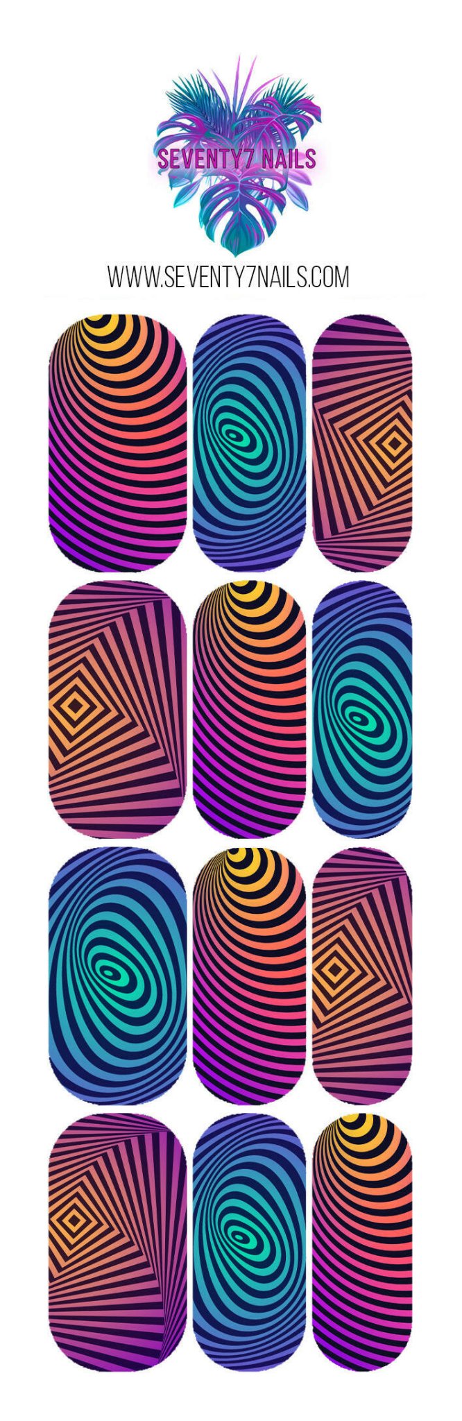 Waterslide Nail Decals - Rainbow Illusion - Seventy7 Nail Decals