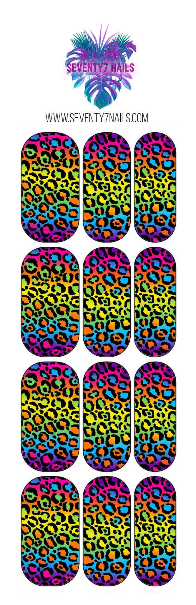 Waterslide Nail Decals - Rainbow Leopard - Seventy7 Nail Decals