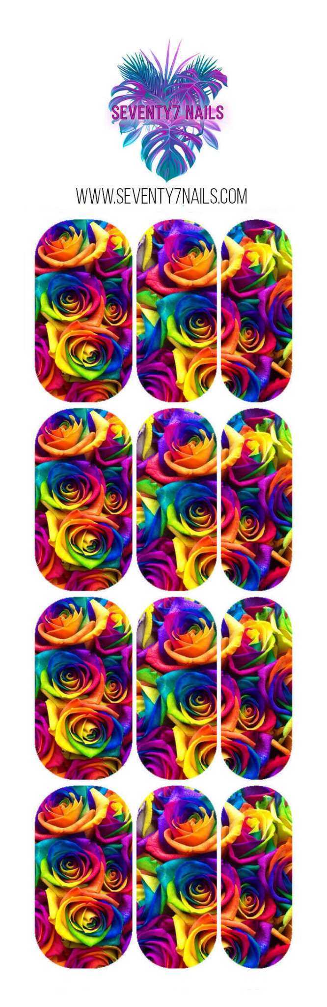Waterslide Nail Decals - Rainbow Roses - Seventy7 Nail Decals
