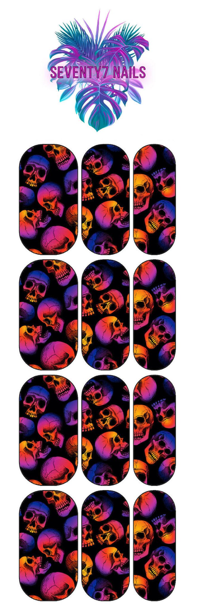 Waterslide Nail Decals - Rainbow Skulls - Seventy7 Nail Decals