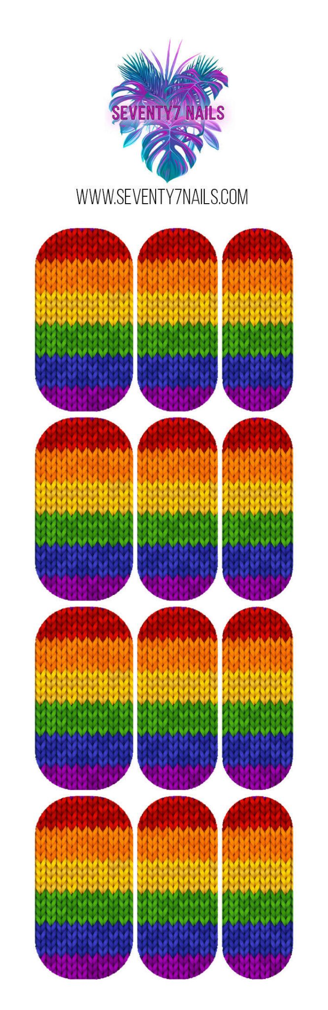 Waterslide Nail Decals - Rainbow Sweater - Seventy7 Nail Decals