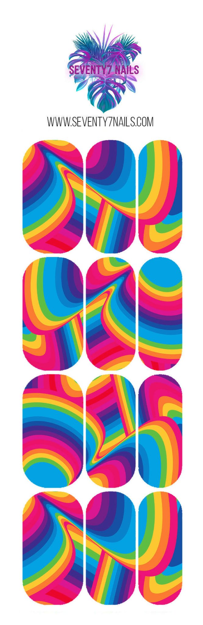 Waterslide Nail Decals - Rainbow Swoops - Seventy7 Nail Decals
