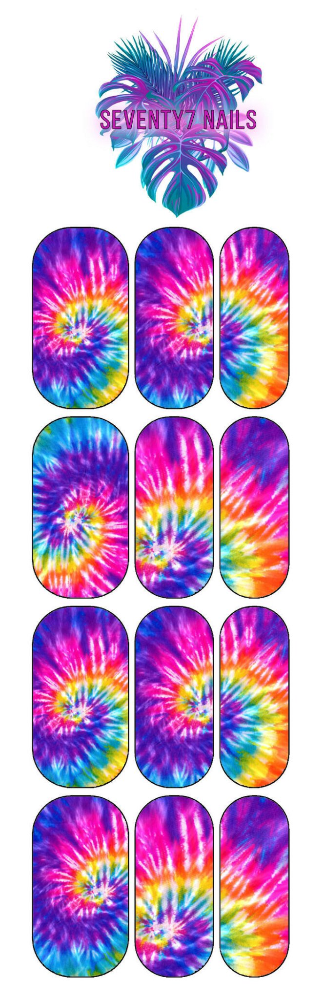 Waterslide Nail Decals - Rainbow Tie Dye - Seventy7 Nail Decals