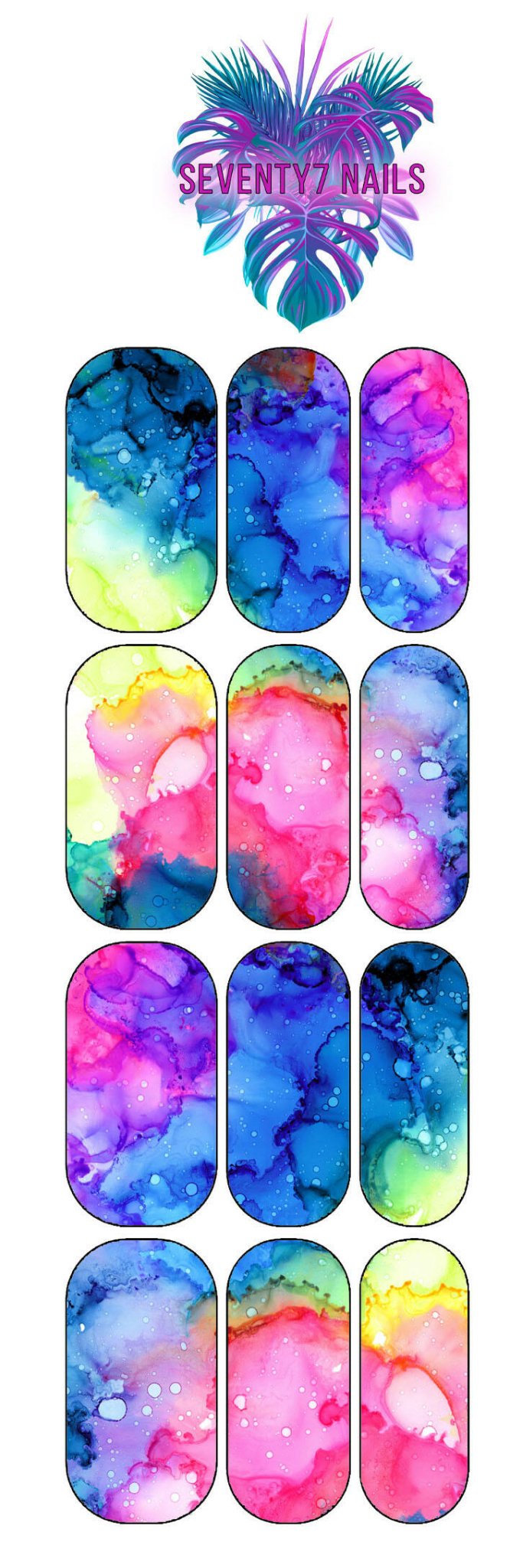 Waterslide Nail Decals - Rainbow Watercolor - Seventy7 Nail Decals