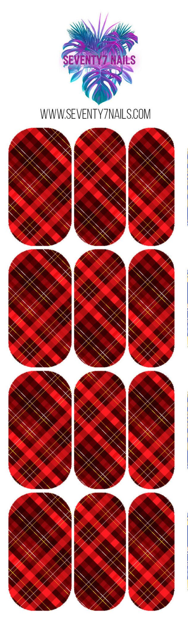 Waterslide Nail Decals - Red Plaid - Seventy7 Nail Decals