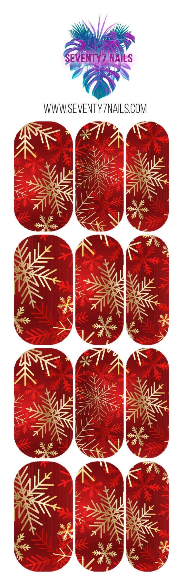 Waterslide Nail Decals - Red Snowflakes - Seventy7 Nail Decals