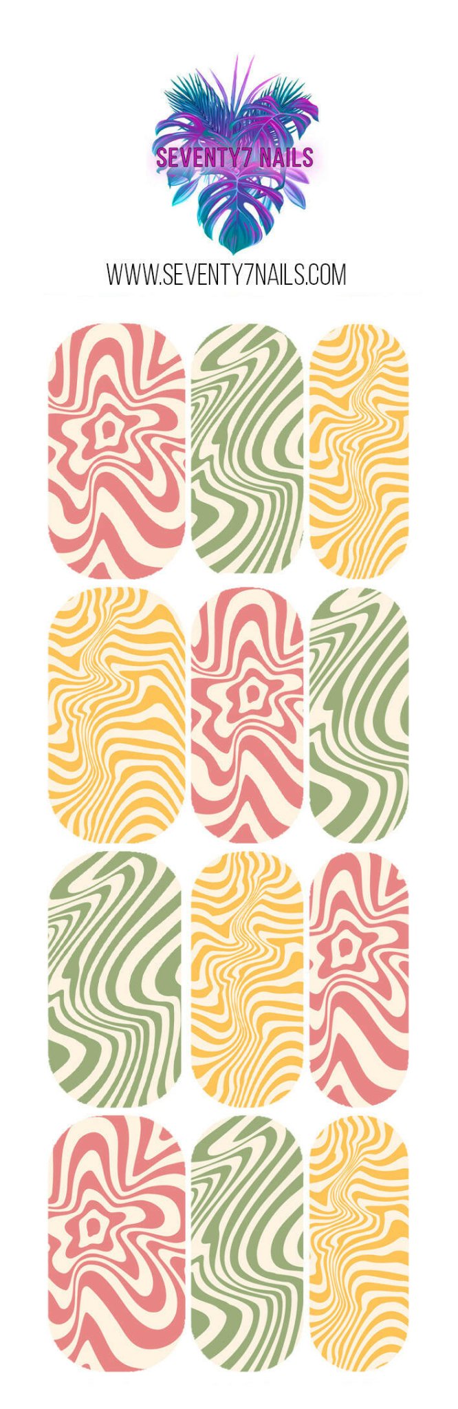 Waterslide Nail Decals - Retro Static - Seventy7 Nail Decals