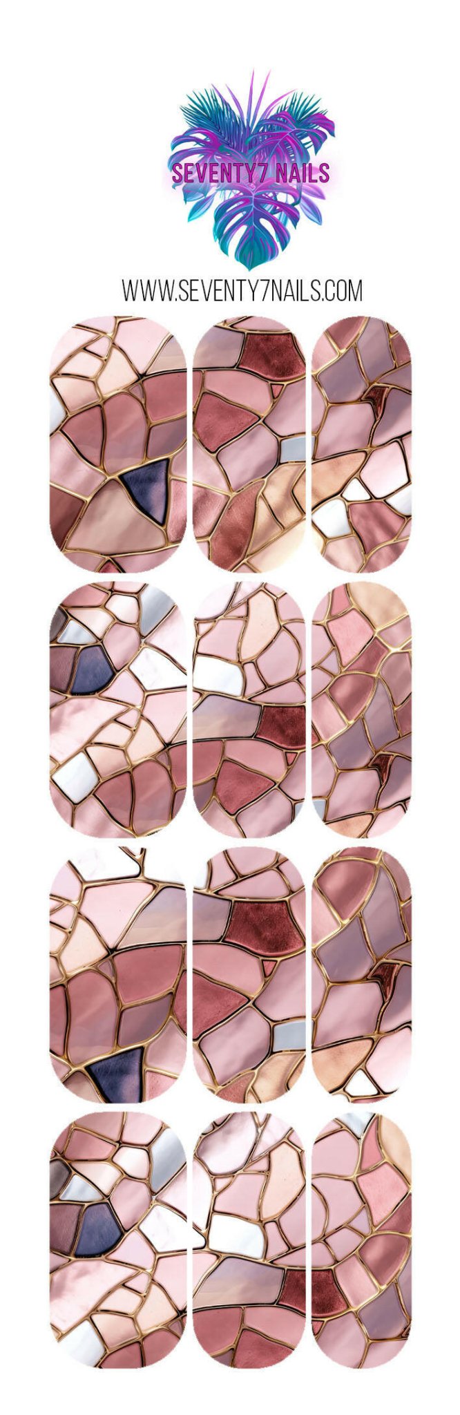 Waterslide Nail Decals - Rose Gold Stained Glass - Seventy7 Nail Decals