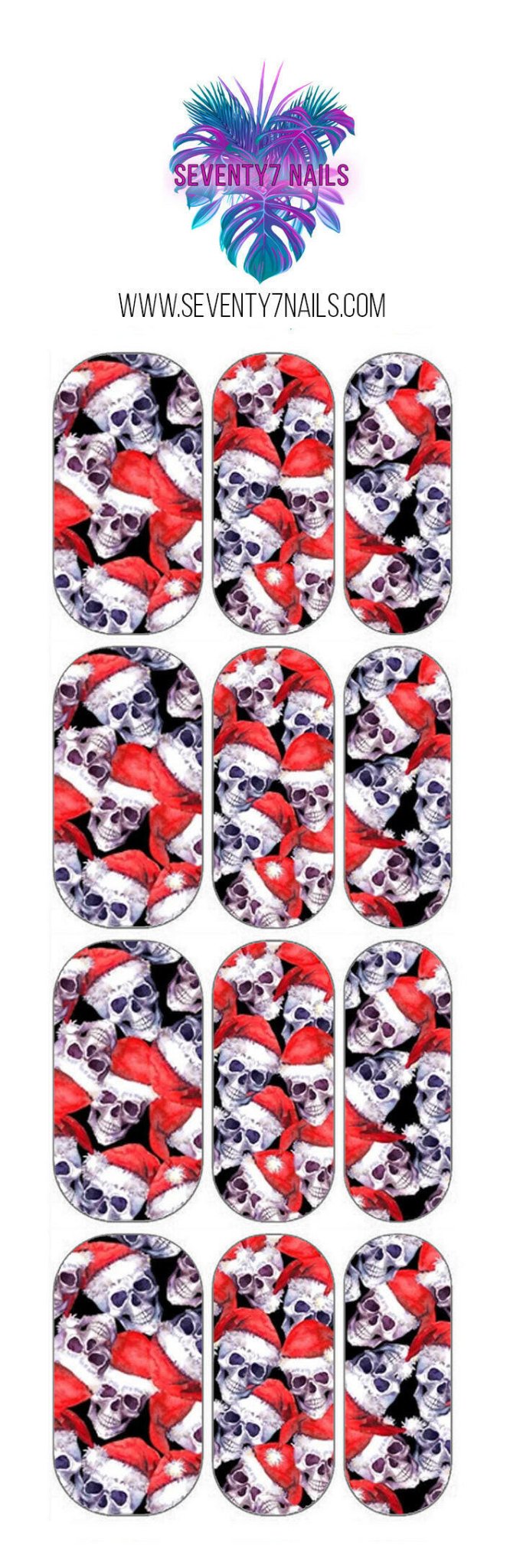 Waterslide Nail Decals - Santa Skulls - Seventy7 Nail Decals