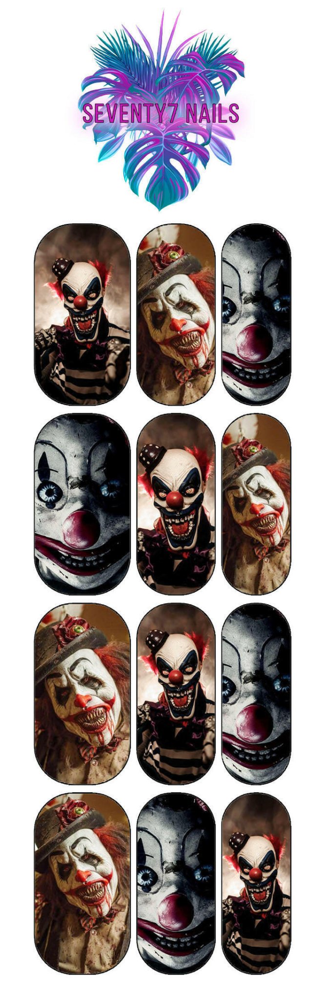 Waterslide Nail Decals - Scary Clowns - Seventy7 Nail Decals