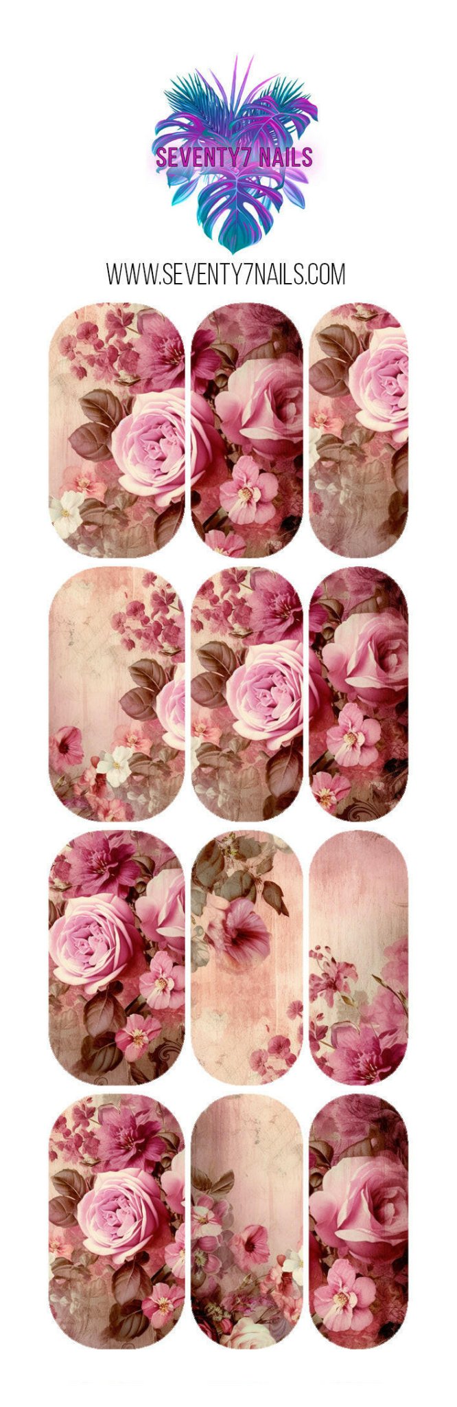 Waterslide Nail Decals - Shades of Pink - Seventy7 Nail Decals