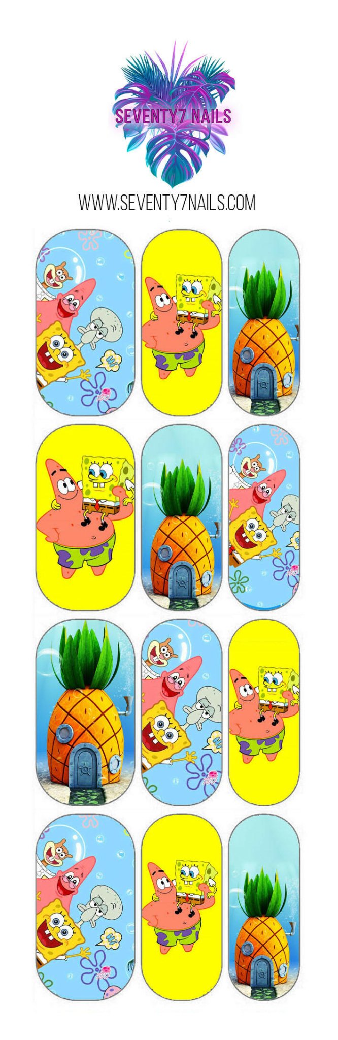 Waterslide Nail Decals - Spongebob - Seventy7 Nail Decals