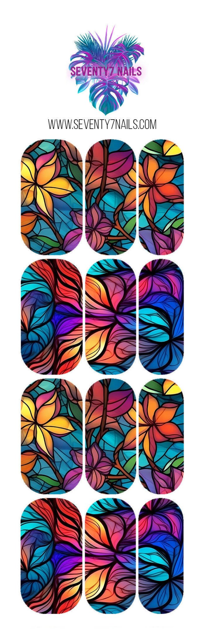 Waterslide Nail Decals - Stained Glass Flowers - Seventy7 Nail Decals