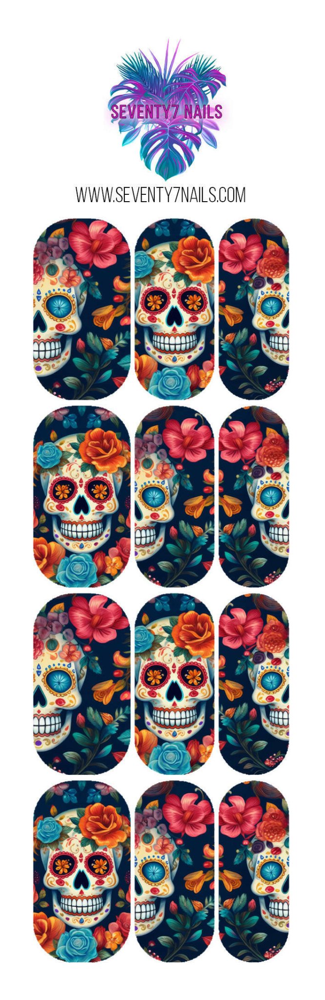Waterslide Nail Decals - Sugar Skulls - Seventy7 Nail Decals