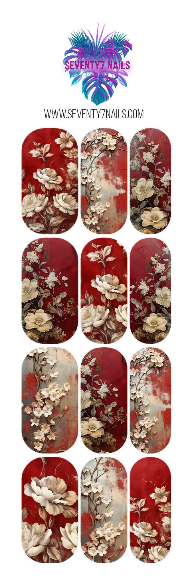 Waterslide Nail Decals - Tattered Floral - Seventy7 Nail Decals