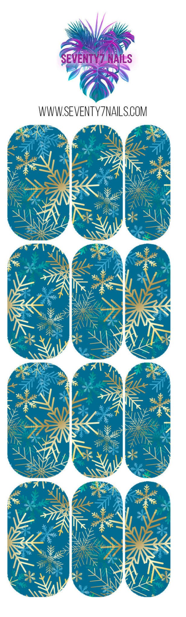 Waterslide Nail Decals - Teal Snowflakes - Seventy7 Nail Decals