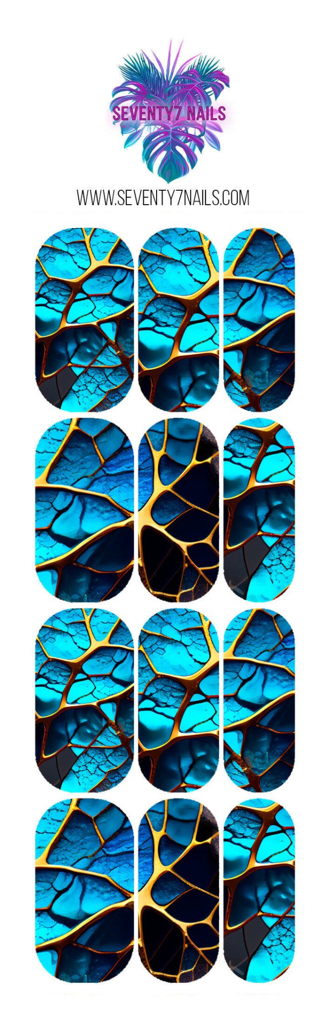 Waterslide Nail Decals - Teal With Gold Veins - Seventy7 Nail Decals
