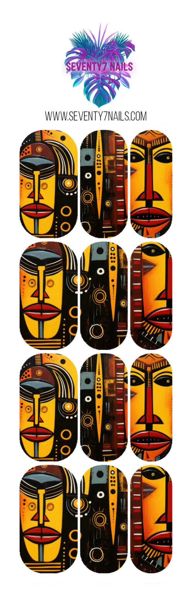 Waterslide Nail Decals - Tribal Masks - Seventy7 Nail Decals