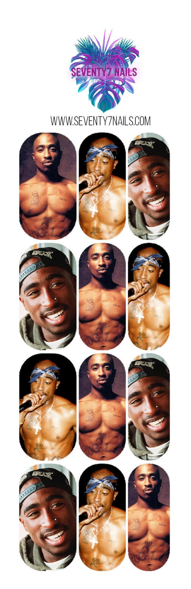 Waterslide Nail Decals - Tupac - Seventy7 Nail Decals