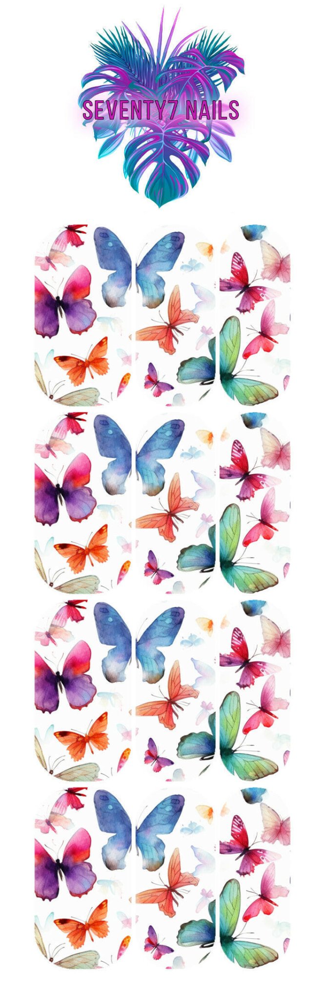 Waterslide Nail Decals - Watercolor Butterflies - Seventy7 Nail Decals
