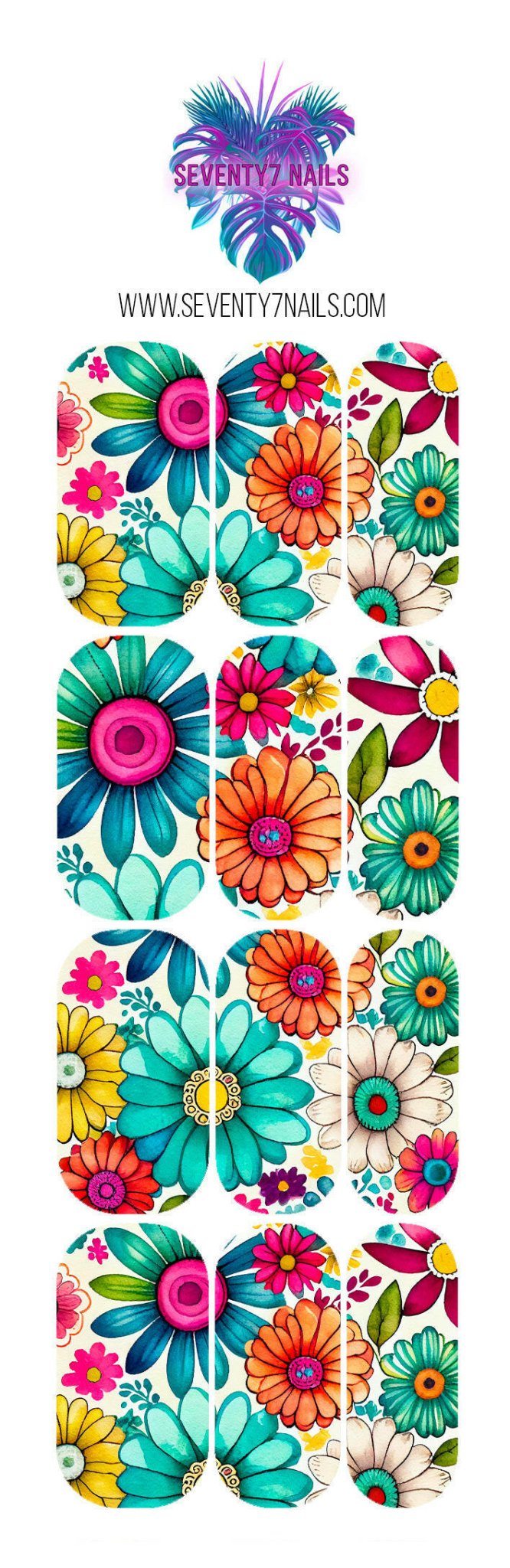 Waterslide Nail Decals - Watercolor Daisies - Seventy7 Nail Decals