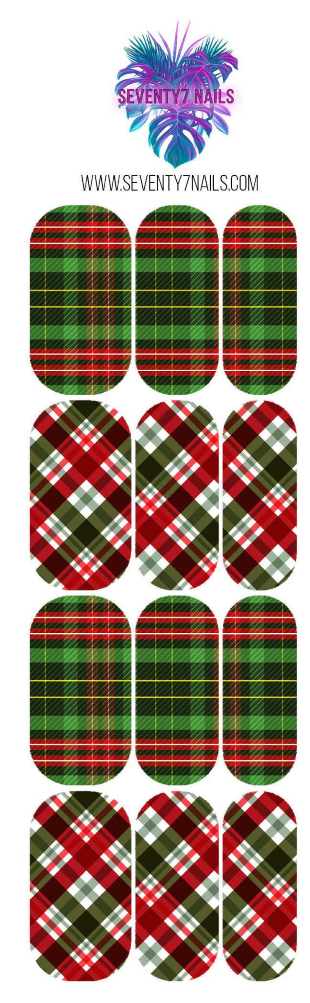 Waterslide Nail Decals - Xmas Plaid - Seventy7 Nail Decals