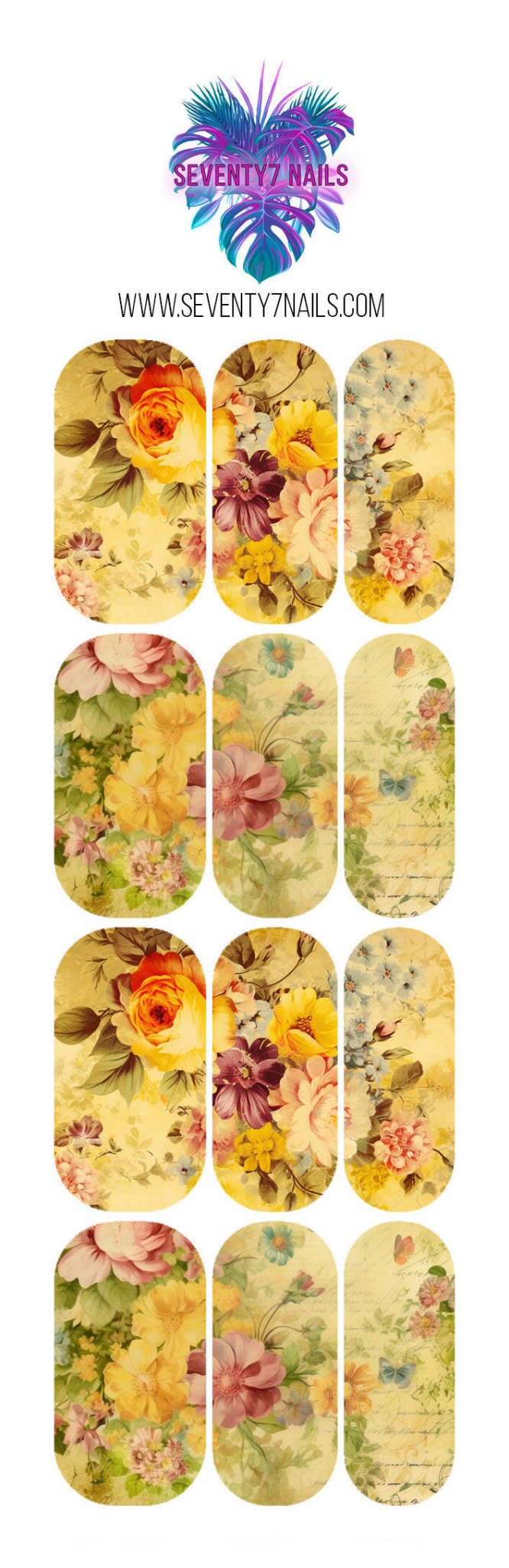Waterslide Nail Decals - Yellow Floral - Seventy7 Nail Decals