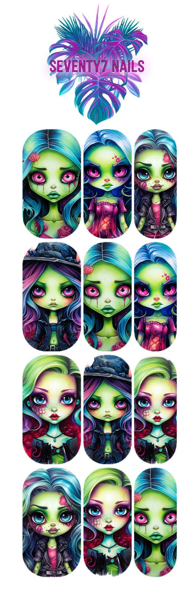Waterslide Nail Decals - Zombie Dolls - Seventy7 Nail Decals