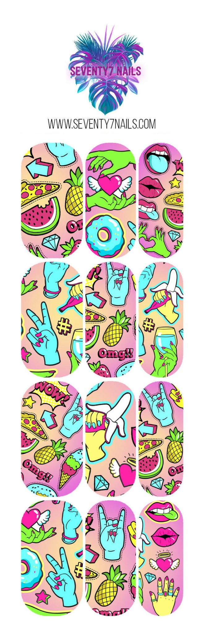 Waterslide Nail Decals - Zombie Pizza - Seventy7 Nail Decals