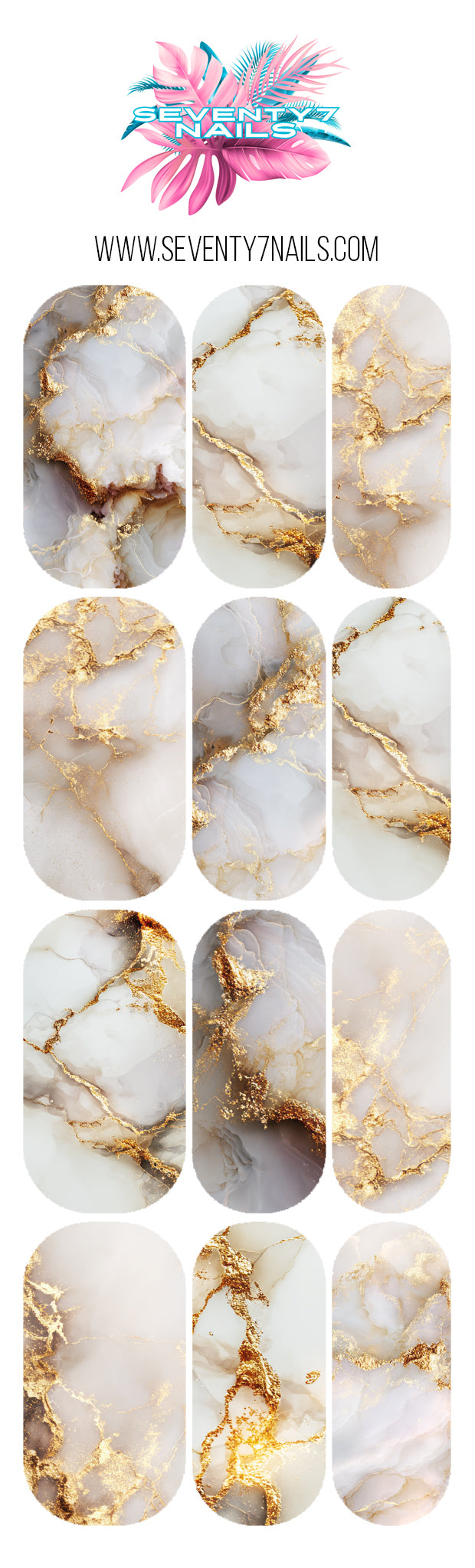 Waterslide Nail Decals - White Marble - Seventy7 Nail Decals