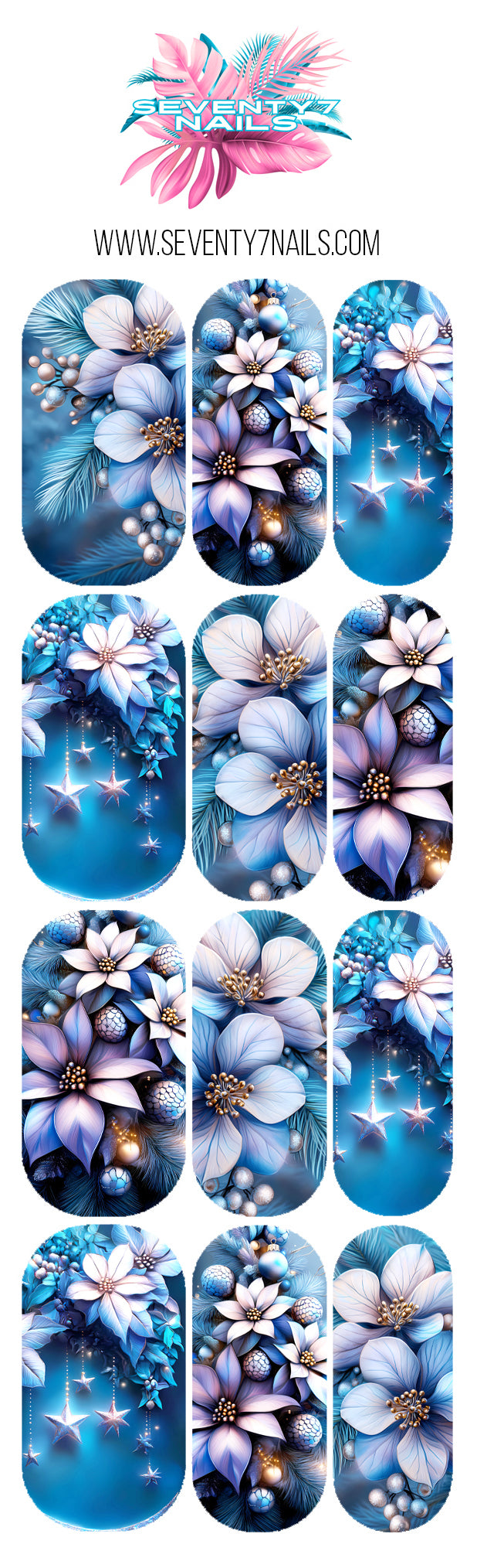 Winter Nail Decals - Winter Ice Floral