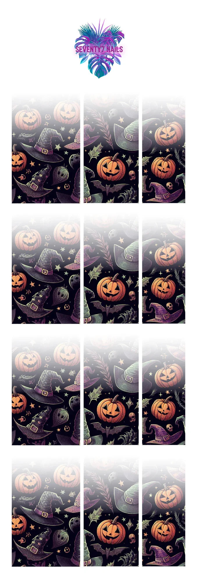 Ombre Waterslide Nail Decals - Witch Hats