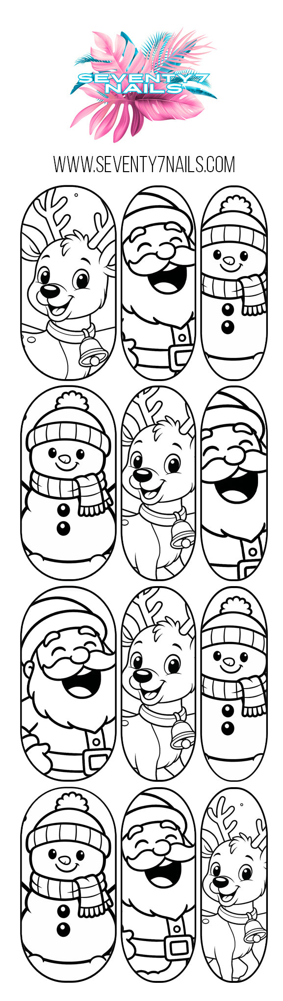 Christmas Outline Nail Decals | Santa, Reindeer &amp; Snowmen
