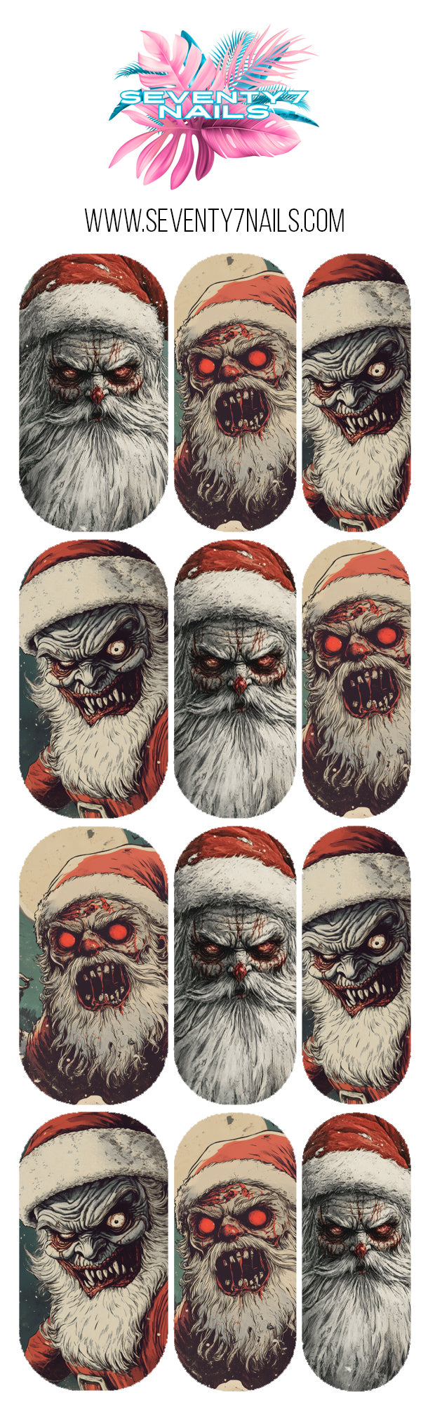 Winter Nail Decals - Zombie Santas